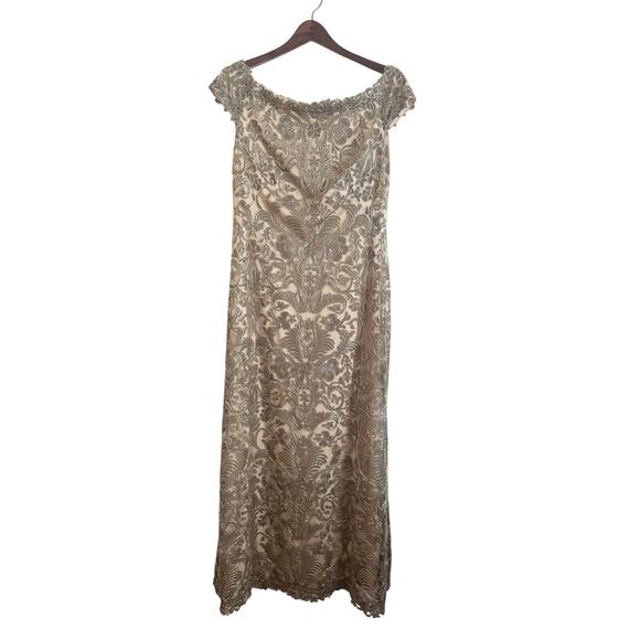 TADASHI SHOJI Off Shoulder Metallic Corded Embroidery Gown Maxi Dress 12 - Picture 3 of 9
